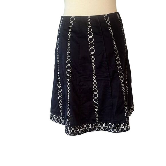 Ann Taylor Navy Blue Silver Embroidery A-Line Skirt Lined Women’s 4 - Picture 3 of 7